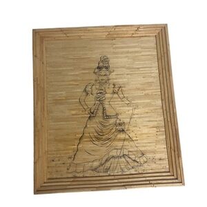 Vintage handmade matchstick art drawing Victorian woman